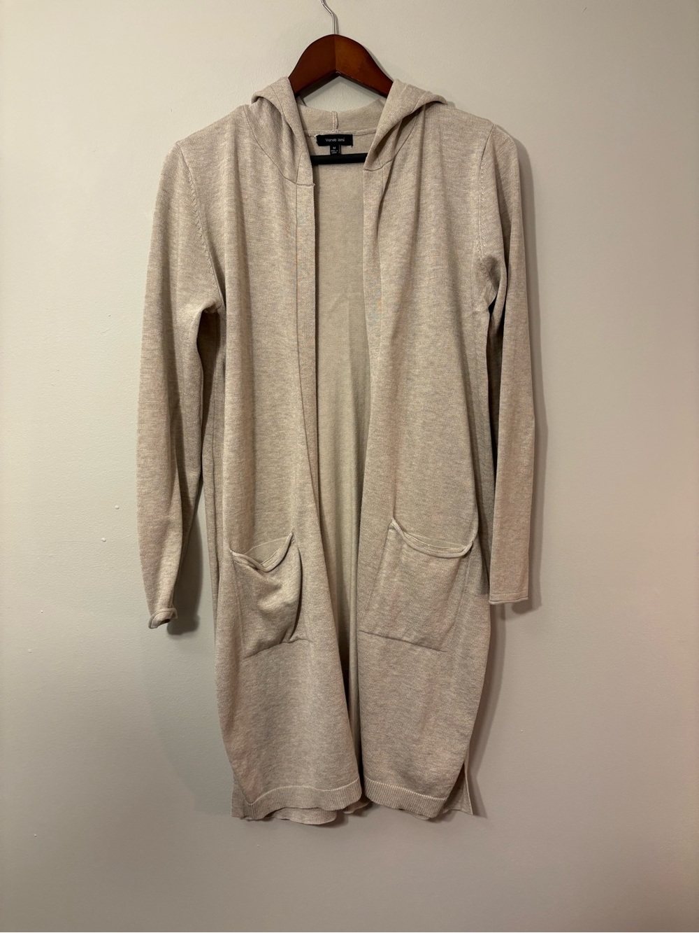 Verve Ami Longline Hooded Cardigan — Oatmeal — Size M 🧥